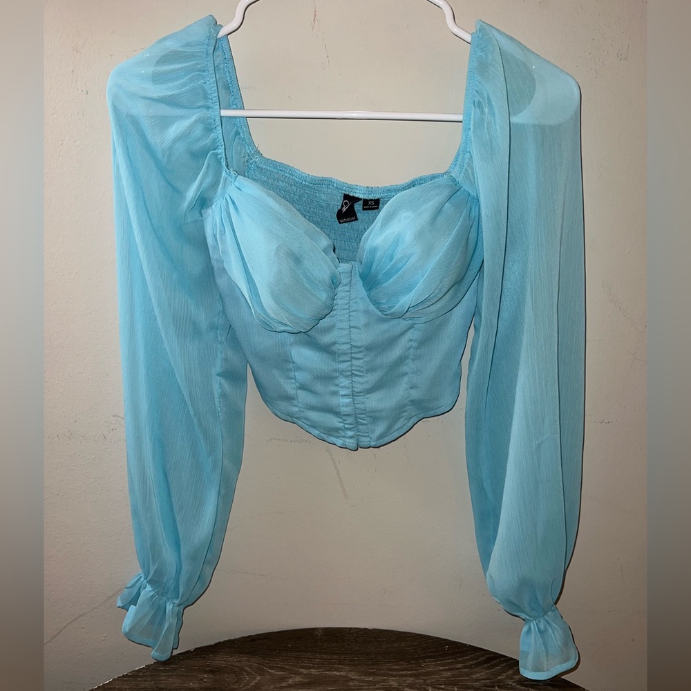 Windsor Aqua Blue Chiffon-like Corset Blouse
